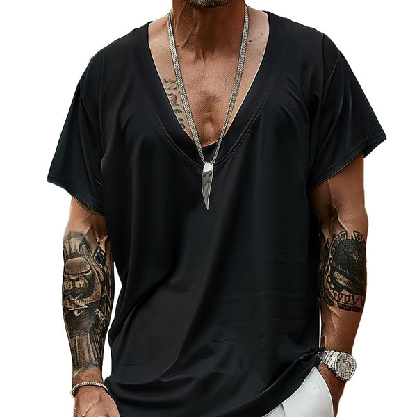 Men's Soft Solid V Neck Short Sleeve T-shirt 19244551Z