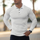 Men's Solid Striped Lapel Long Sleeve Polo Shirt 5432756Z