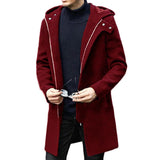 Men's Fashion Solid Color Hooded Zipper Mid-length Coat 10767079Z