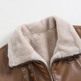 Men's Vintage Thick Warm Fur Lapel Zipper Slim Fit Leather Jacket 36729280M