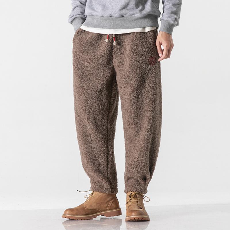 Men's Fleece Plush Solid Color Elastic Waist Casual Pants 09399028Z