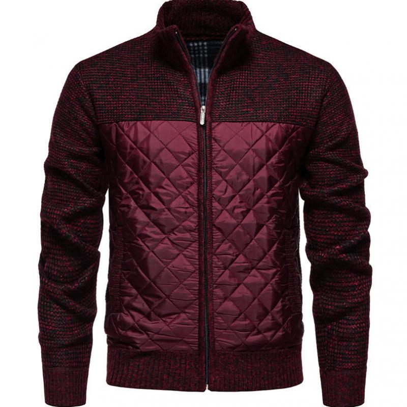 Men's Knitted Patchwork Stand Collar Zippered Plush Jacket 14091352Y