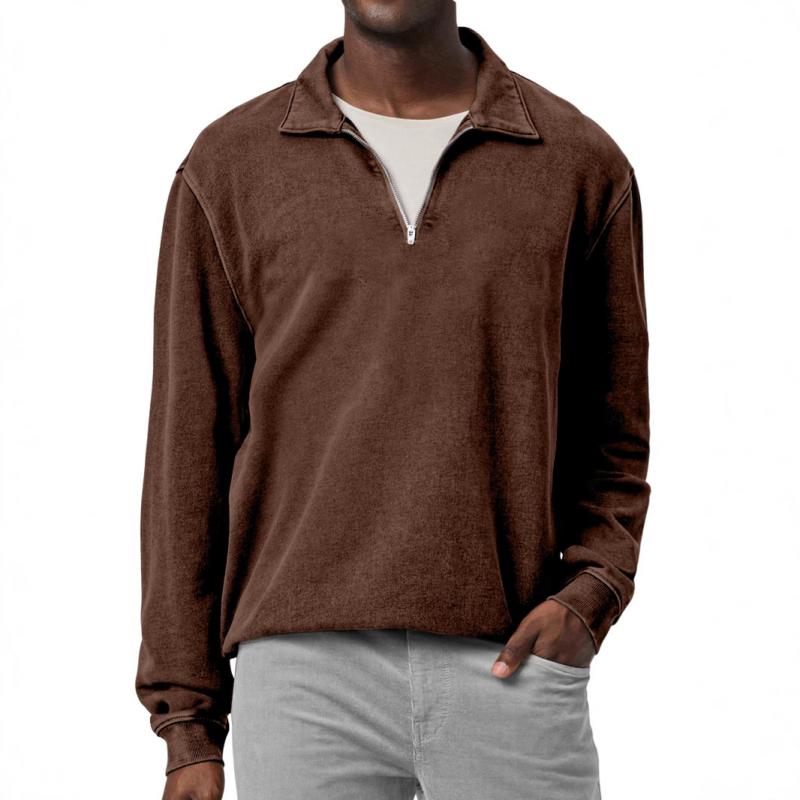 Men's Casual Solid Color Half Zip Lapel Loose Sweatshirt 01604758M