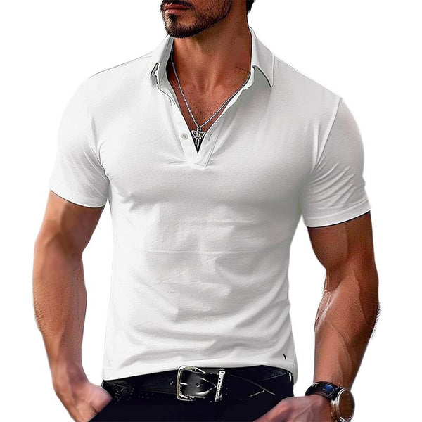 Men's Solid Color Lapel Casual POLO Shirt 14971392X