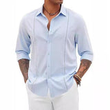 Men's Casual Lapel Patchwork Slim Long Sleeve Shirt 38544541M