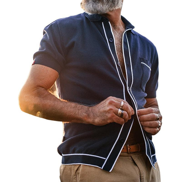 Men's Knitted Lapel Short Sleeve Shirt 60229716X