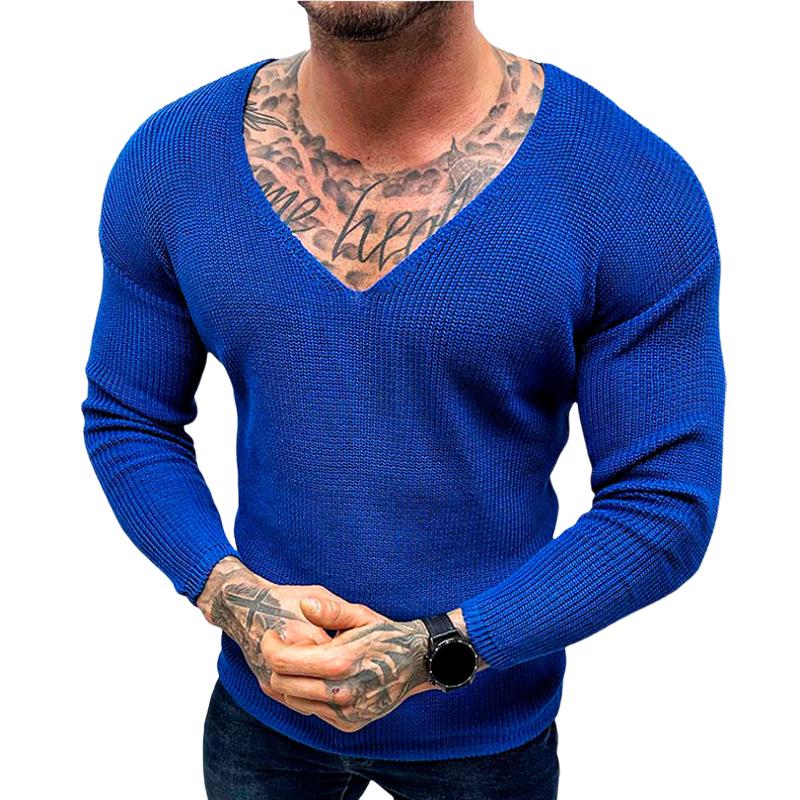 Men's Casual V-neck Thin Long-sleeved Bottoming Sweater 73619527F