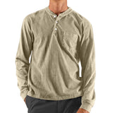 Men's Casual Henley Collar Loose Long Sleeve T-Shirt 18750210M