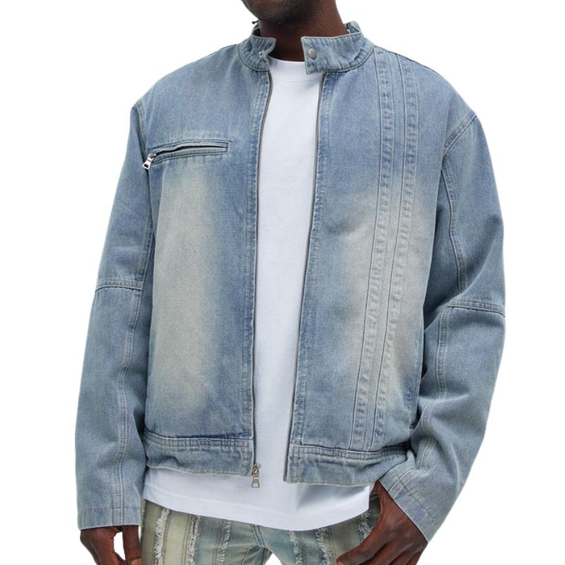 Men's Casual Stand Collar Denim Jacket 13308900F