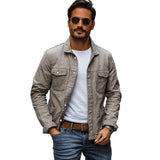 Men's Casual Cotton Linen Lapel Multi-Pocket Work Jacket 52243085M