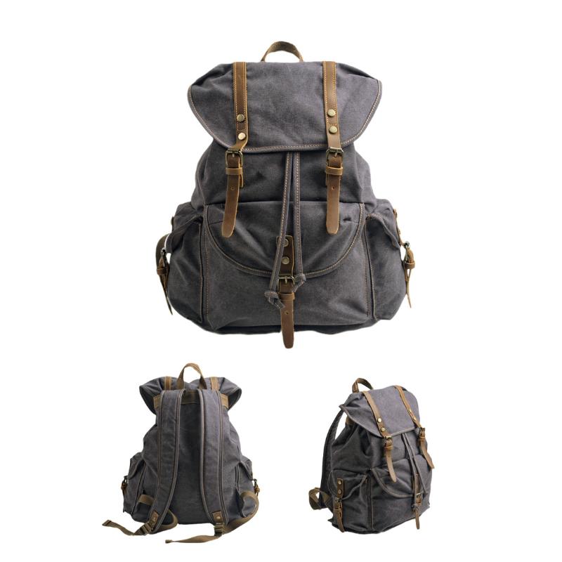 Men's Retro Outdoor Large Capacity Multi-Pocket Canvas Backpack 33759989Y