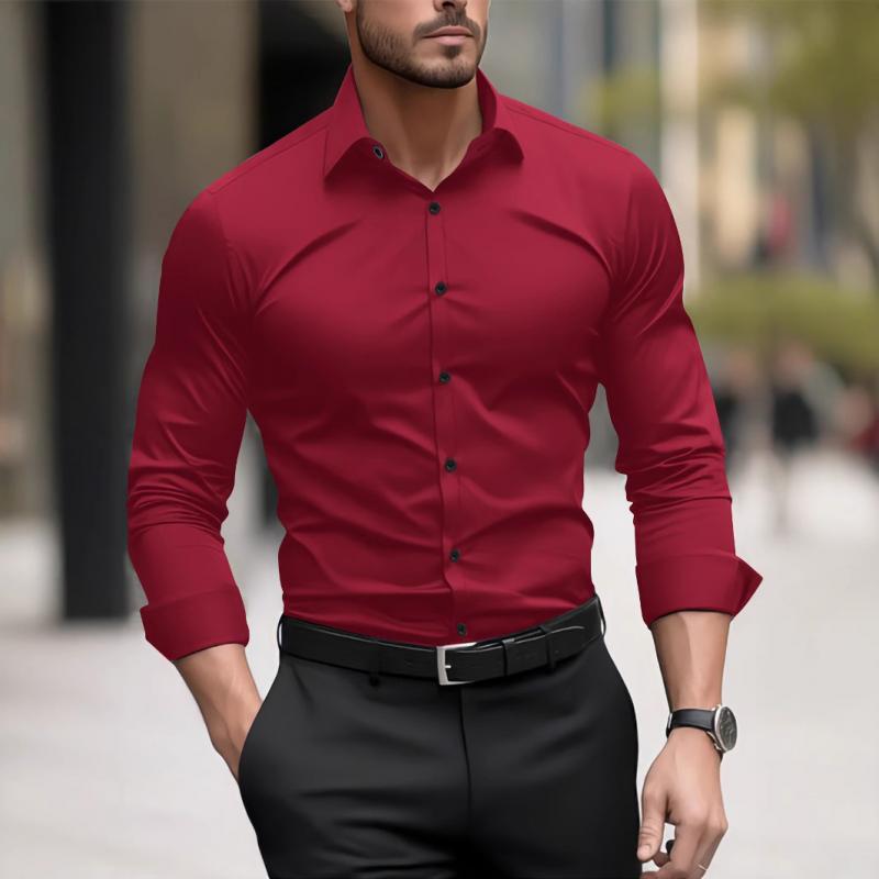 Camicia da uomo tinta unita con risvolto sottile e maniche lunghe 22789831Z