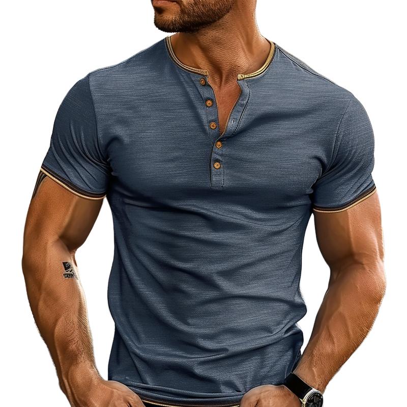 【Envío en 24 horas】Camiseta Henley con botones lisos para hombre 85650762X