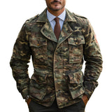 Men's Camouflage Epaulettes Lapel Multi-pocket Single Breasted Cargo Jacket 92064857Z