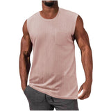 Men's Knitted Vertical Striped Chest Pocket Sleeveless Tank Top 93872839Y