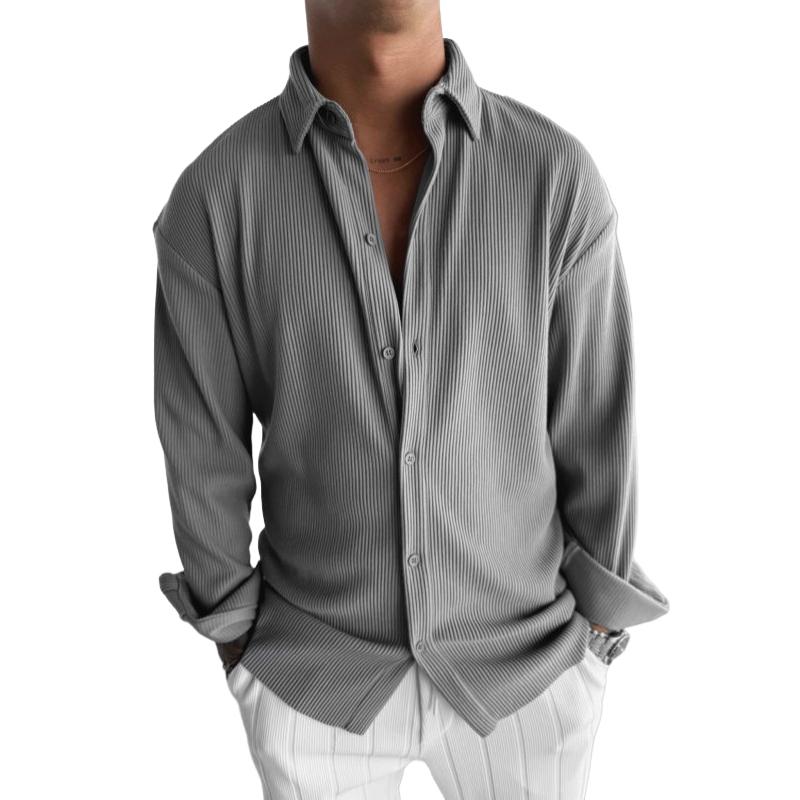 Men's Solid Color Pleated Loose Long Sleeve Shirt 05392146Y