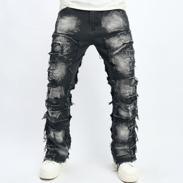 Men's Vintage Distressed Patchwork Raw Edge Jeans 6783467Z