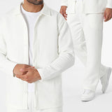 Men's Solid Waffle Jacket and Pants Set 54656528Y