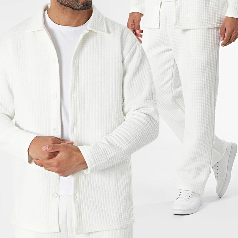 Men's Solid Waffle Jacket and Pants Set 54656528Y