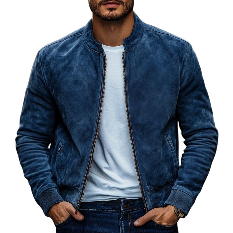 Men's Casual Fashion Stand Collar Zipper Suede Jacket 06565308K