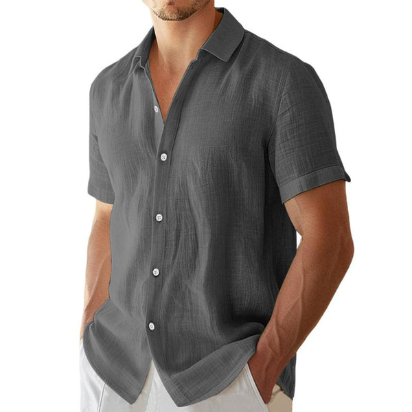 Men's Casual Solid Color Lapel Short Sleeve Shirt 59504162Y