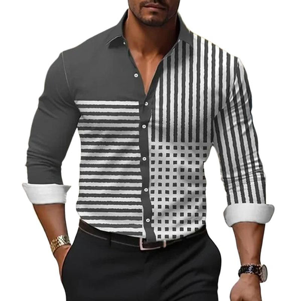Men's Striped Colorblock Long Sleeve Shirt 20996175X