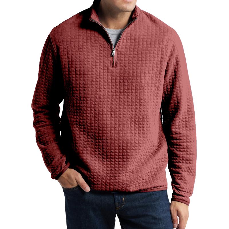 Men's Casual Solid Color Plaid Jacquard Loose Pullover Sweatshirt 13054110M