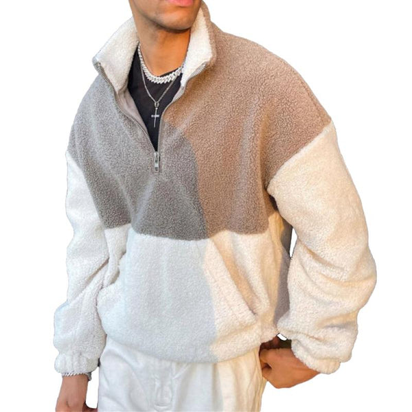 Men's Colorblock Fleece Zipper Stand Collar Casual Sweatshirt 43715406Z