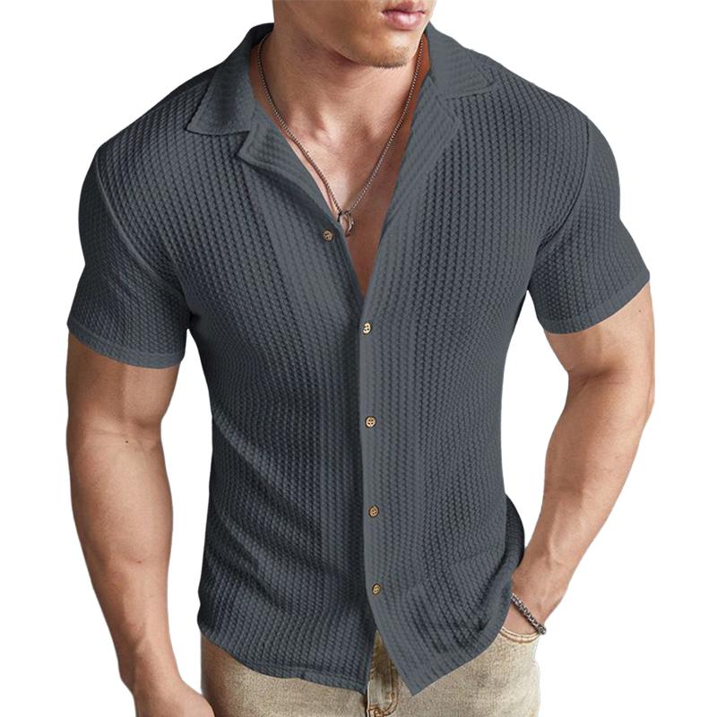 Men's Retro Dark Grey Breathable Short Sleeve Shirt 21414141U