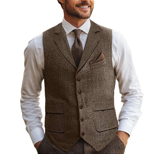 Men's Vintage Herringbone Lapel Chain Suit Vest 64542547Y