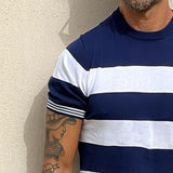 Men's Casual Vintage Navy Striped Crew Neck T-Shirt 25045314TO