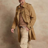 Men's Vintage Suede Lapel Single Breasted Mid-Length Trench Coat 83142592Y