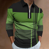 Men's Casual Colorblock Printed Lapel Long Sleeve Polo Shirt 04484966M
