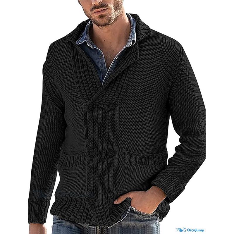 Men's Solid Double Breasted Pockets Knit Casual Cardigan 17917031Z