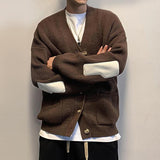 Men's V-Neck Retro Solid Color Sweater Cardigan 53838153Z