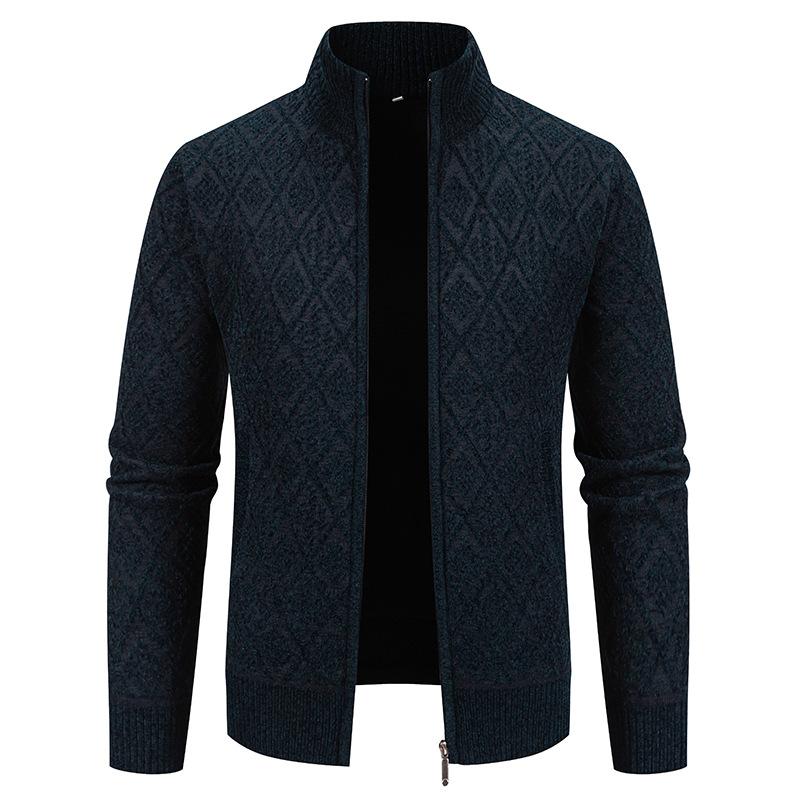 Men's Casual Jacquard Knit Stand Collar Cardigan 89756316Y