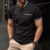 Men's Striped Stitching Stand Collar Short Sleeve Casual Polo Shirt 04013887Z