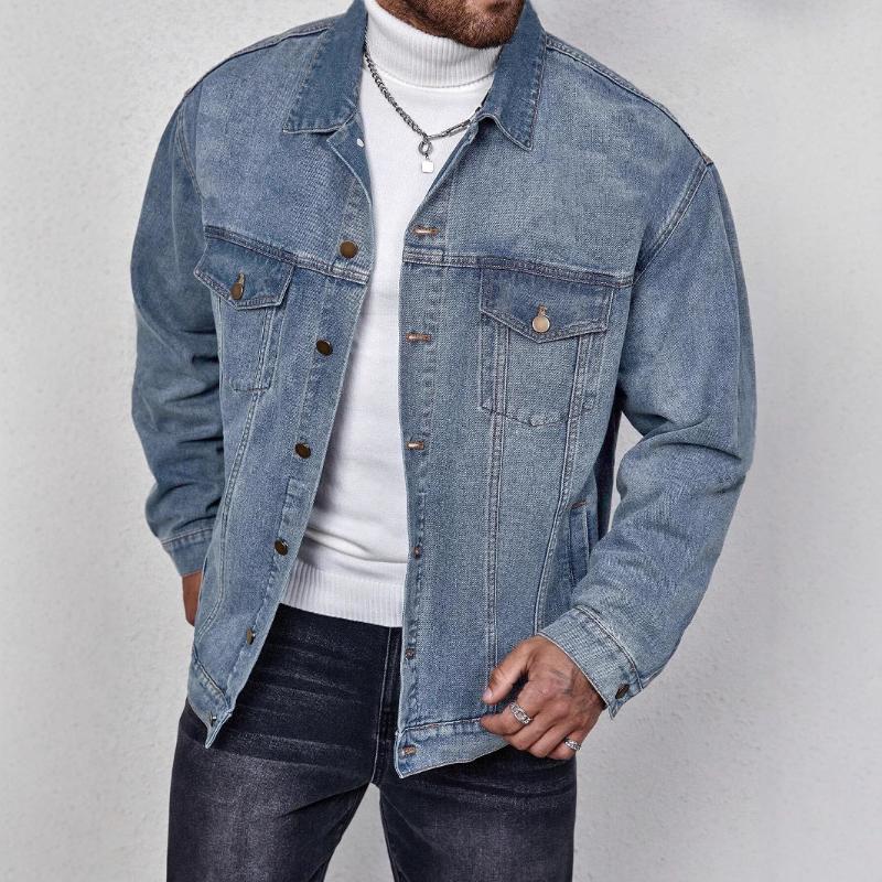 Men's Vintage Washed Lapel Denim Jacket 45852585X