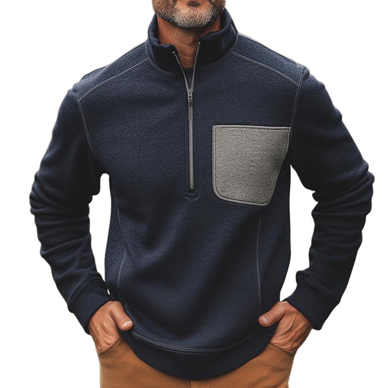 Men's Retro Casual Colorblock Chest Pocket Zipper Sweatshirt 13107889TO