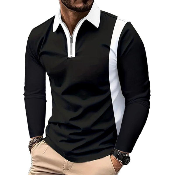 Men's Colorblock Lapel Long Sleeve Polo Shirt 91727785Z