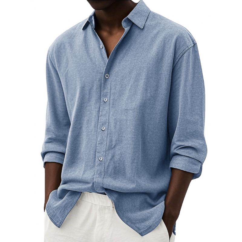 Men's Casual Solid Color Lapel Loose Long-sleeved Shirt 26047947M