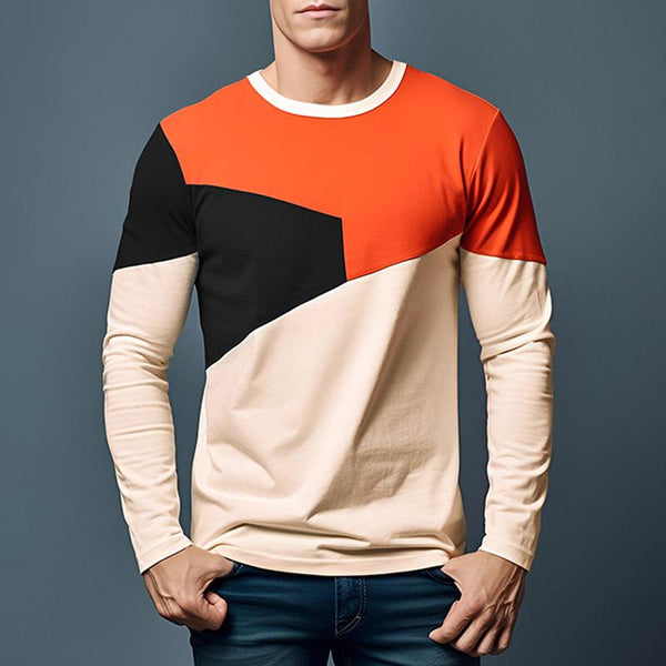 Men's Colorblock Round Neck Long Sleeve T-shirt 10812295Z