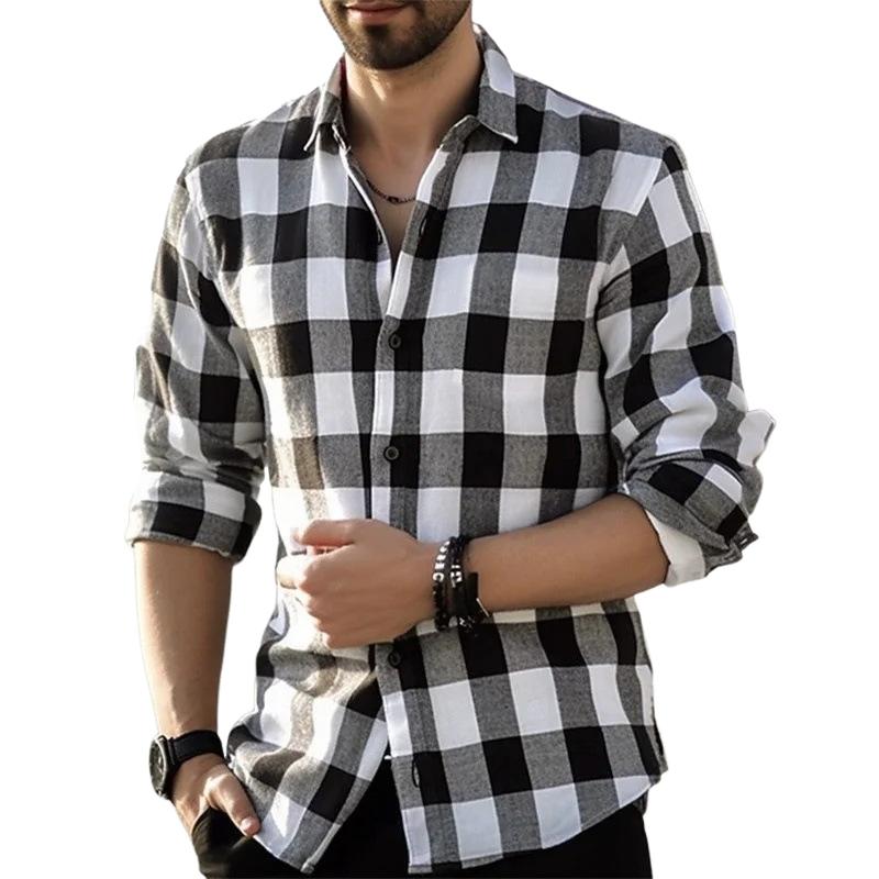 Men's Plaid Loose Long-Sleeved Shirt 78779579Y