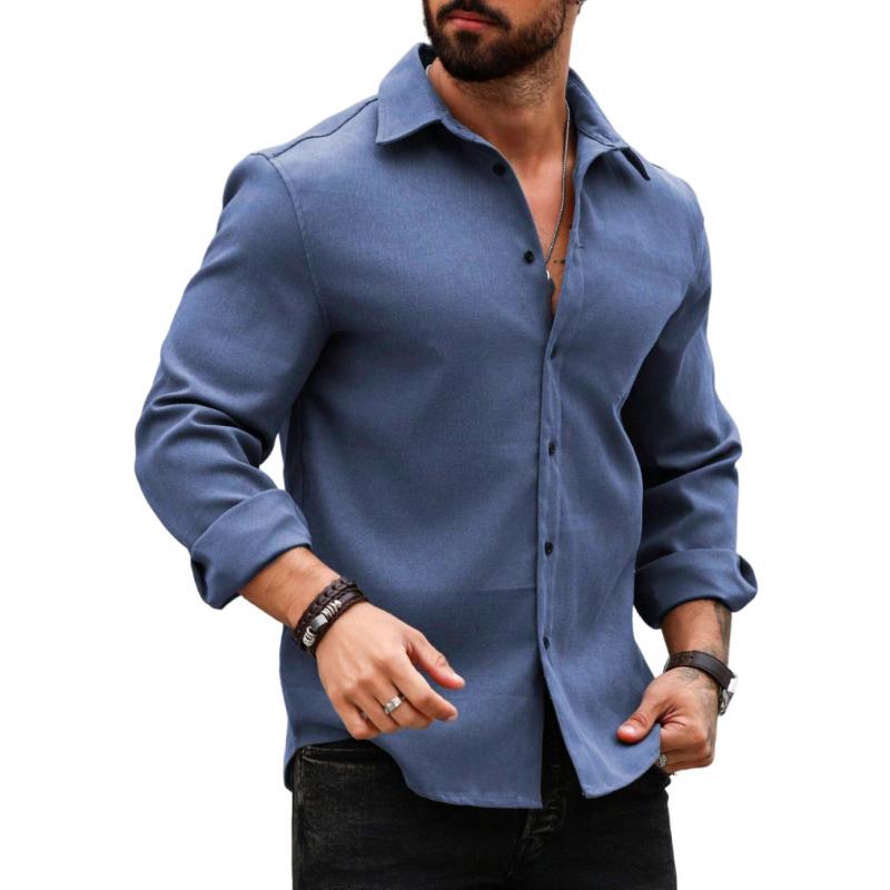 Men's Casual Cotton Blend Lapel Slim Fit Long Sleeve Shirt 99859497M