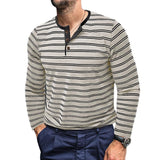 Men's Casual Striped Henley Slim Fit Long Sleeve T-Shirt 92287197M