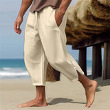 Men's Solid Loose Linen Elastic Waist Casual Pants 34261784Z