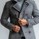 Men's Vintage Leopard Print Suede Double Breasted Mid-Length Coat 57563887Y