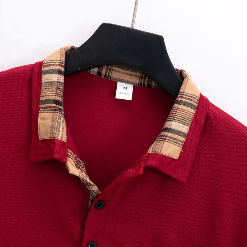 Men's Checked Stitching Lapel Long Sleeve Casual Polo Shirt 63414589Z