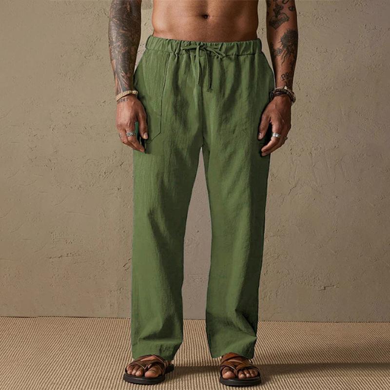 Men's Solid Color Cotton And Linen Loose Straight Casual Pants 09636634Z