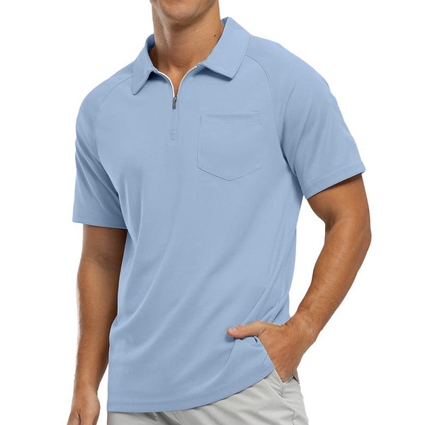 Men's Solid Zip Lapel Short Sleeve Casual Polo Shirt 99743194Z